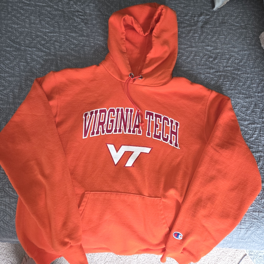 Champion Orange Hoodie with Maroon Lettering